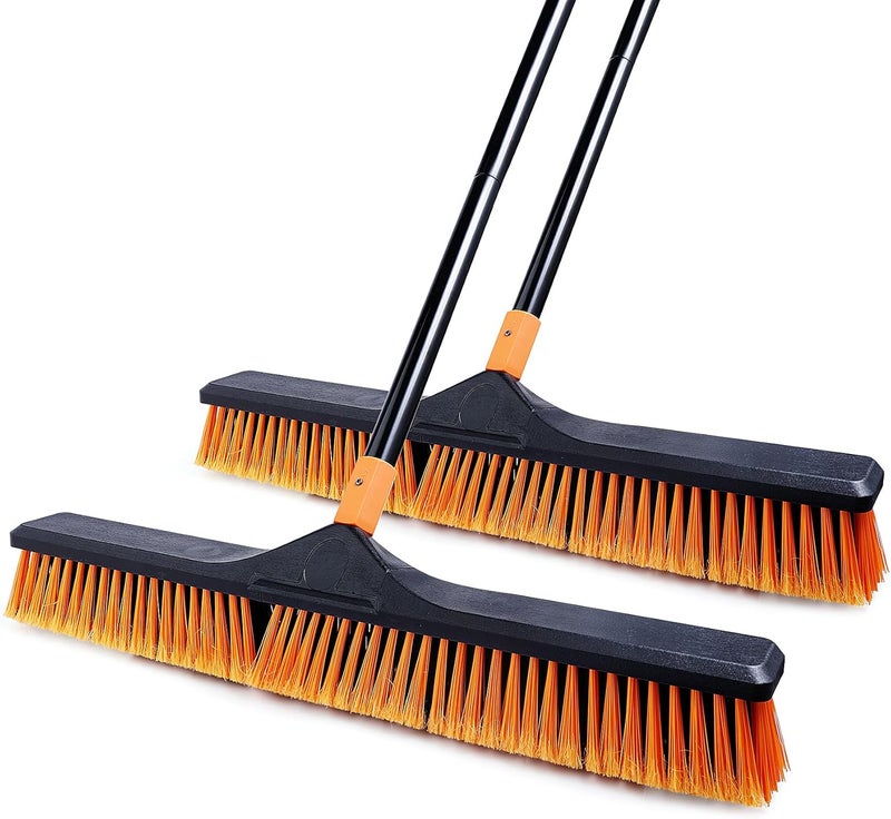 CLEANHOME 24”Push Broom Brush for Floor Cleaning with 65” Long Handle and Stiff Bristles, Heavy Duty Brush for Shop, Deck, Garage, Concrete,Indoor and Outdoor Broom 2 Set,Orange - Image 1